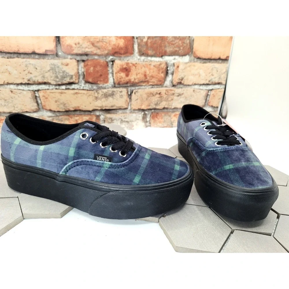 VANS Authentic Stackform Velvet Plaid Blue School Girl Platform Women's Size 9.5 - Picture 8 of 9